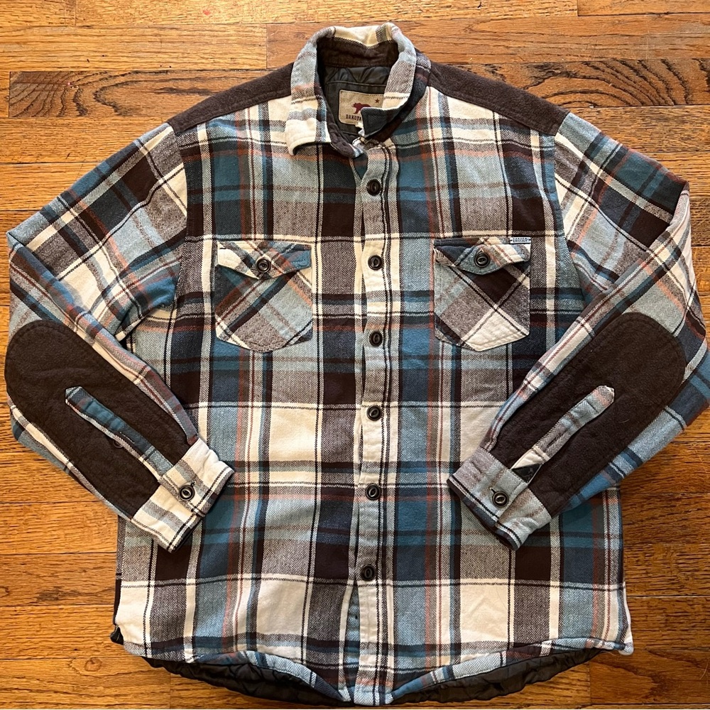 Men's Plaid Shirt Jacket in Brown and Blue